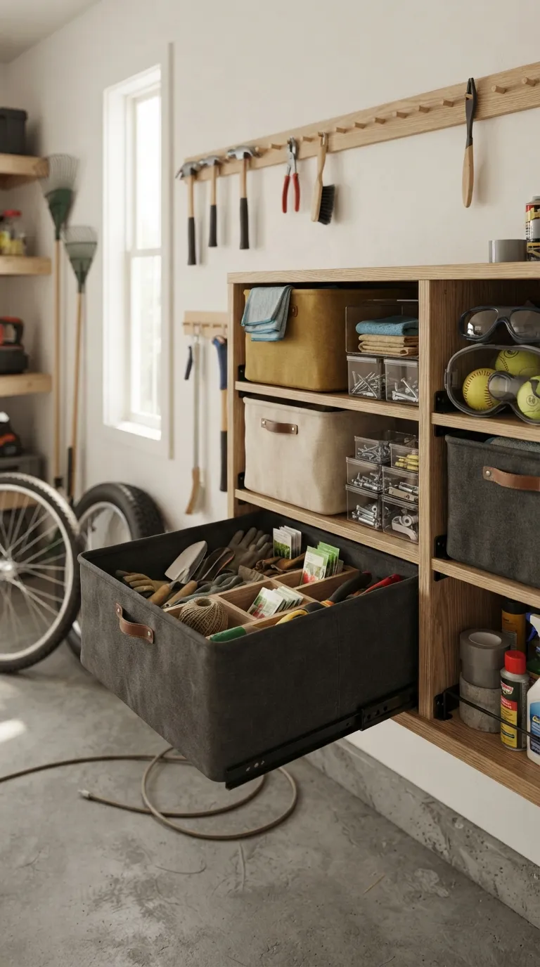 diy garage shelving ideas Sliding Bin Shelves