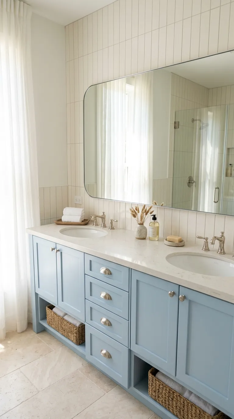 double sink bathroom vanity ideas Coastal Double Vanity With Light Blue Cabinets