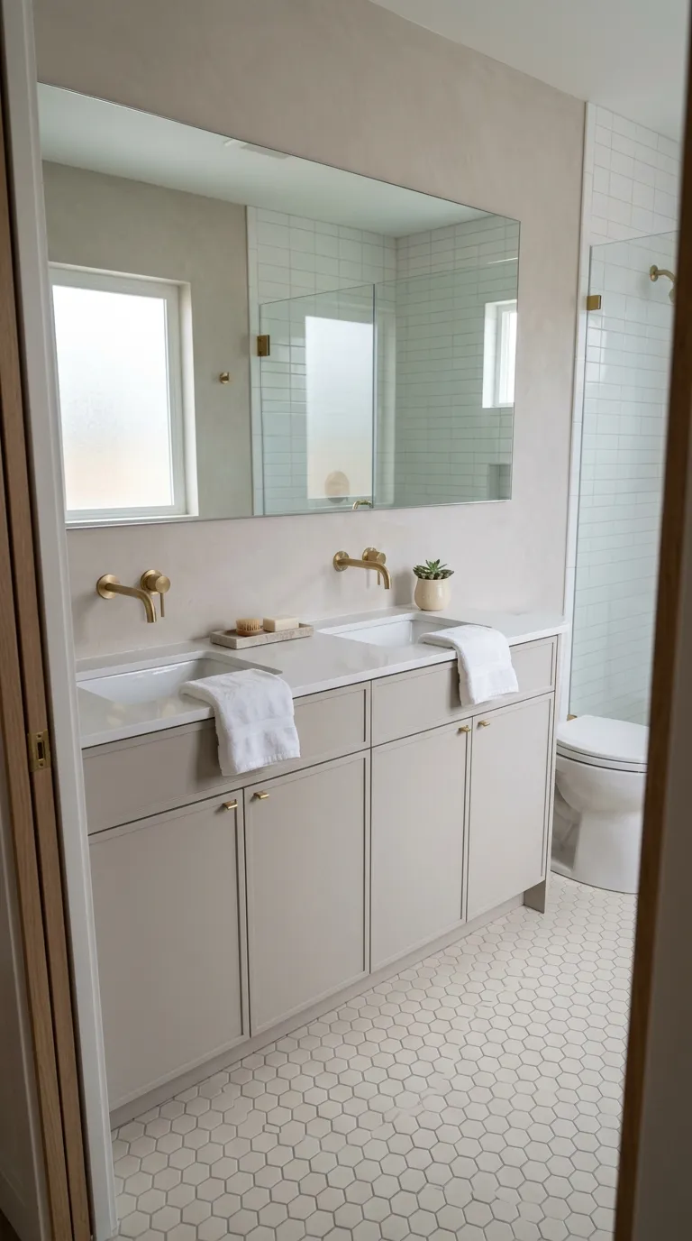 double sink bathroom vanity ideas Compact Double Vanity With Wall-Mounted Faucets