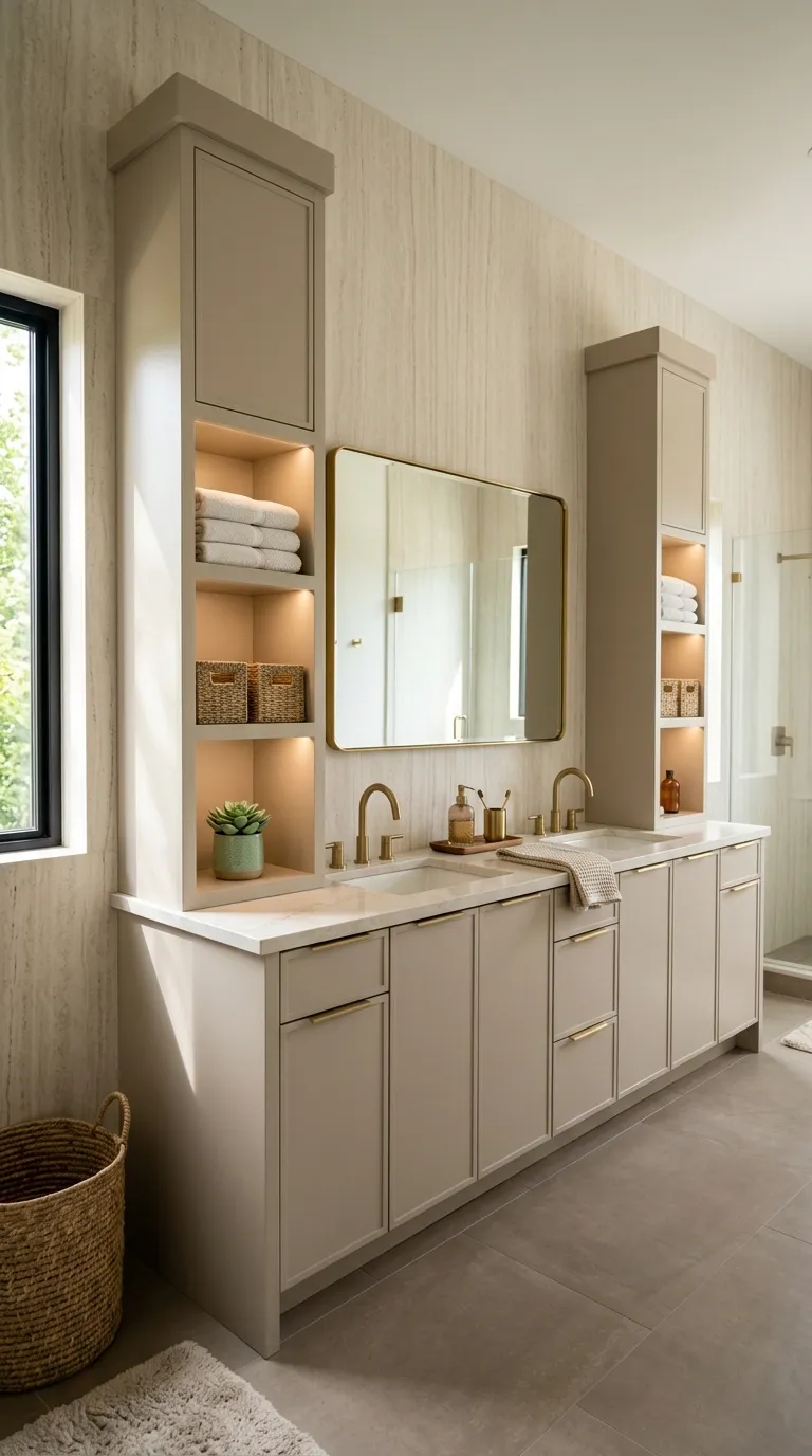 double sink bathroom vanity ideas Double Sink Vanity With Vertical Storage Towers