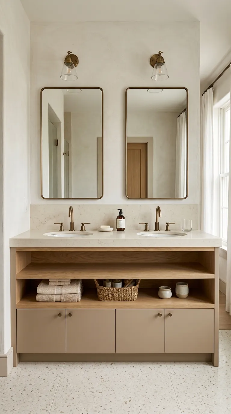 double sink bathroom vanity ideas Double Vanity With Open Shelving