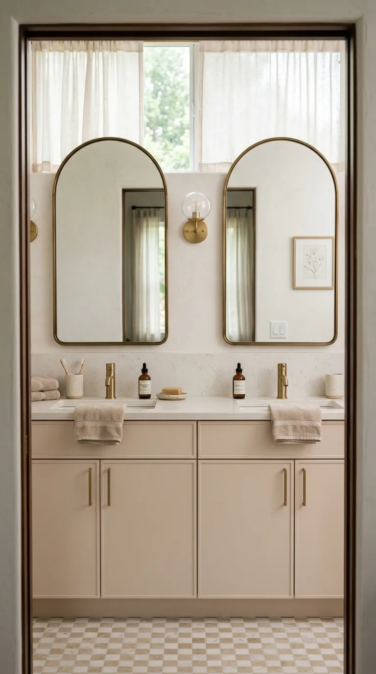 double sink bathroom vanity ideas Double Vanity With Two Arched Mirrors