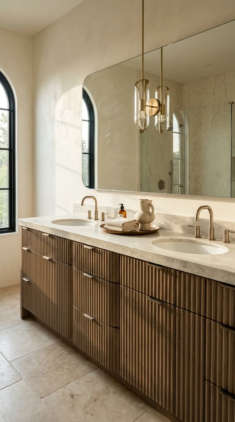 double sink bathroom vanity ideas Luxe Double Vanity With Fluted Cabinetry