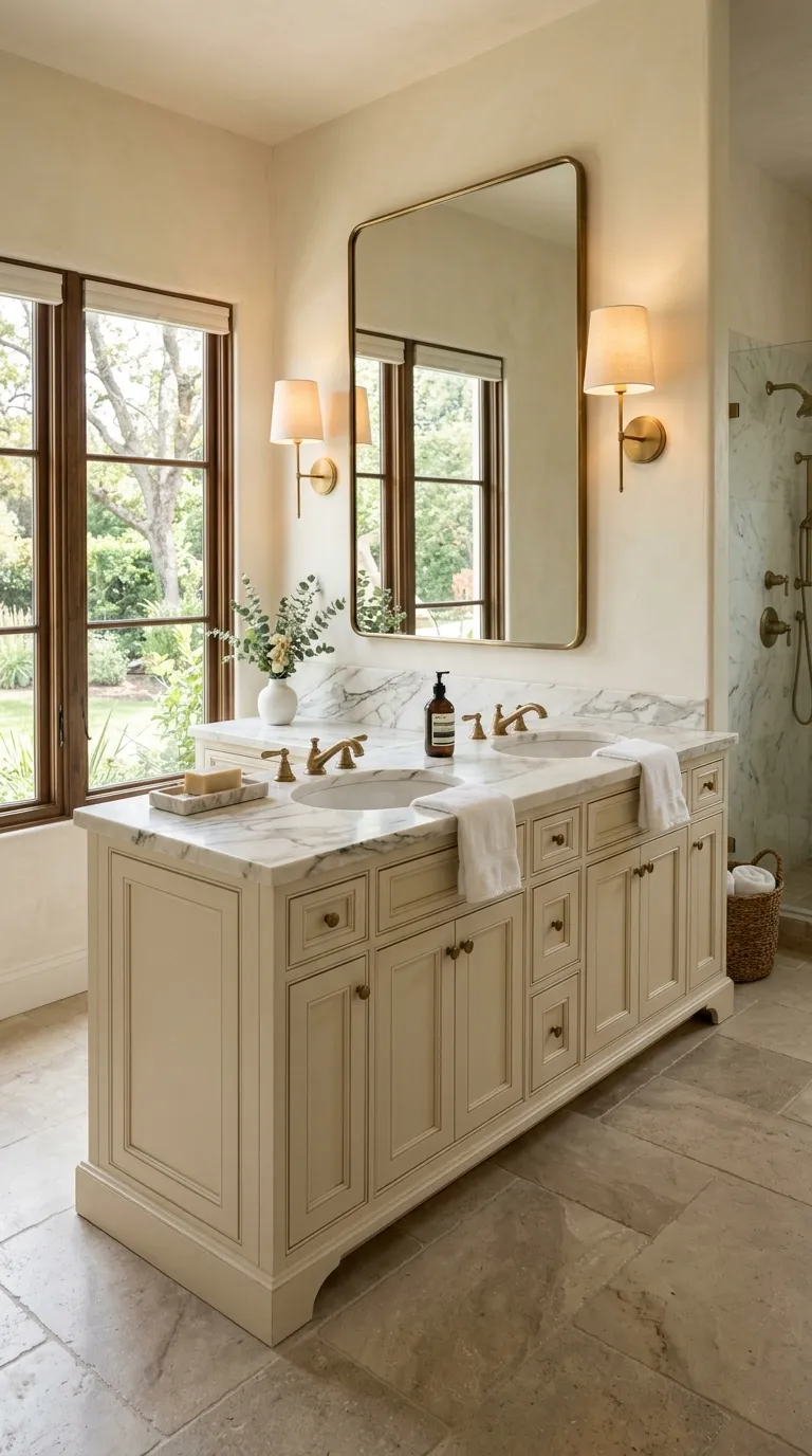 double sink bathroom vanity ideas Marble-Topped Vanity for a Refined Bathroom