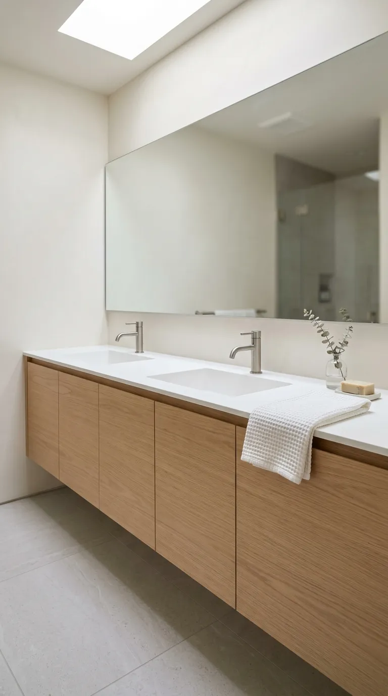 double sink bathroom vanity ideas Minimalist Oak Vanity With Integrated Sinks