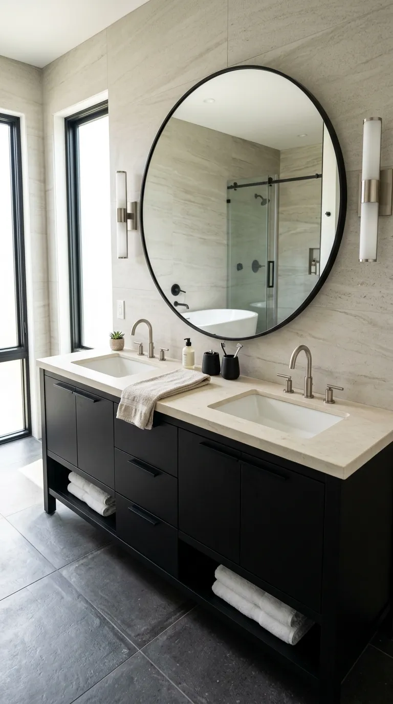 double sink bathroom vanity ideas Modern Black Vanity With Light Stone