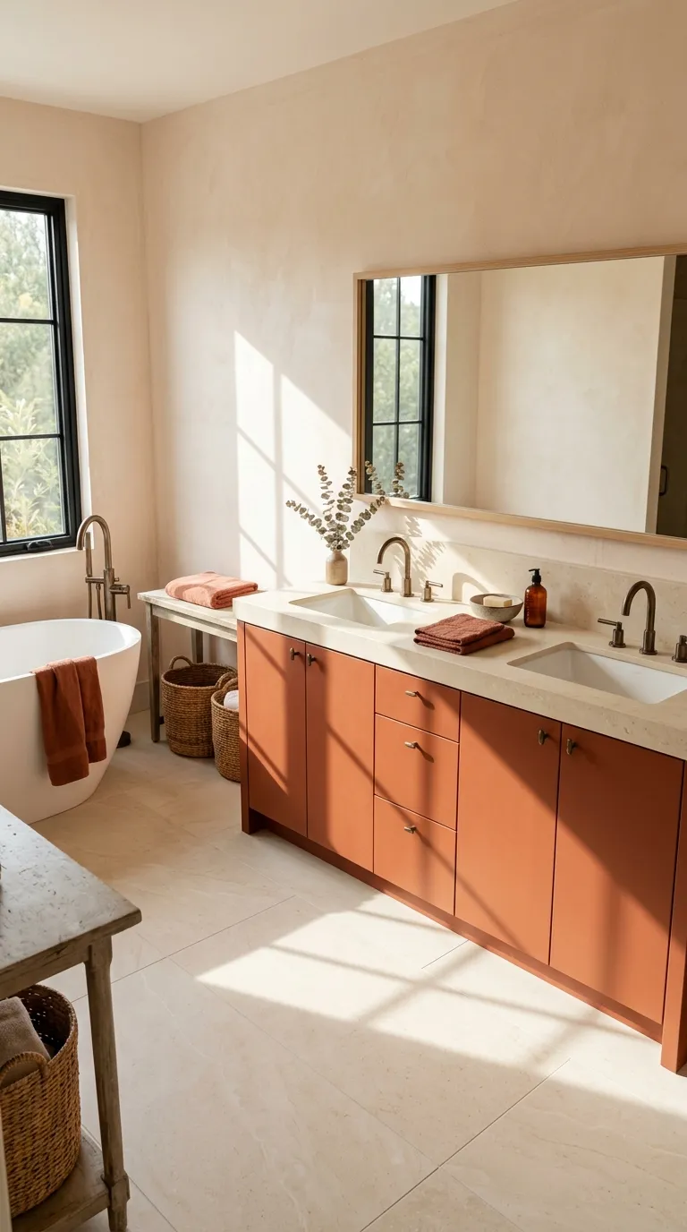 double sink bathroom vanity ideas Terracotta Vanity for a Warm Modern Bathroom