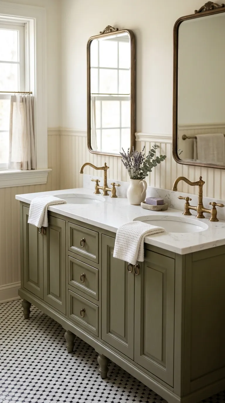 double sink bathroom vanity ideas Vintage-Inspired Double Vanity With Modern Comfort