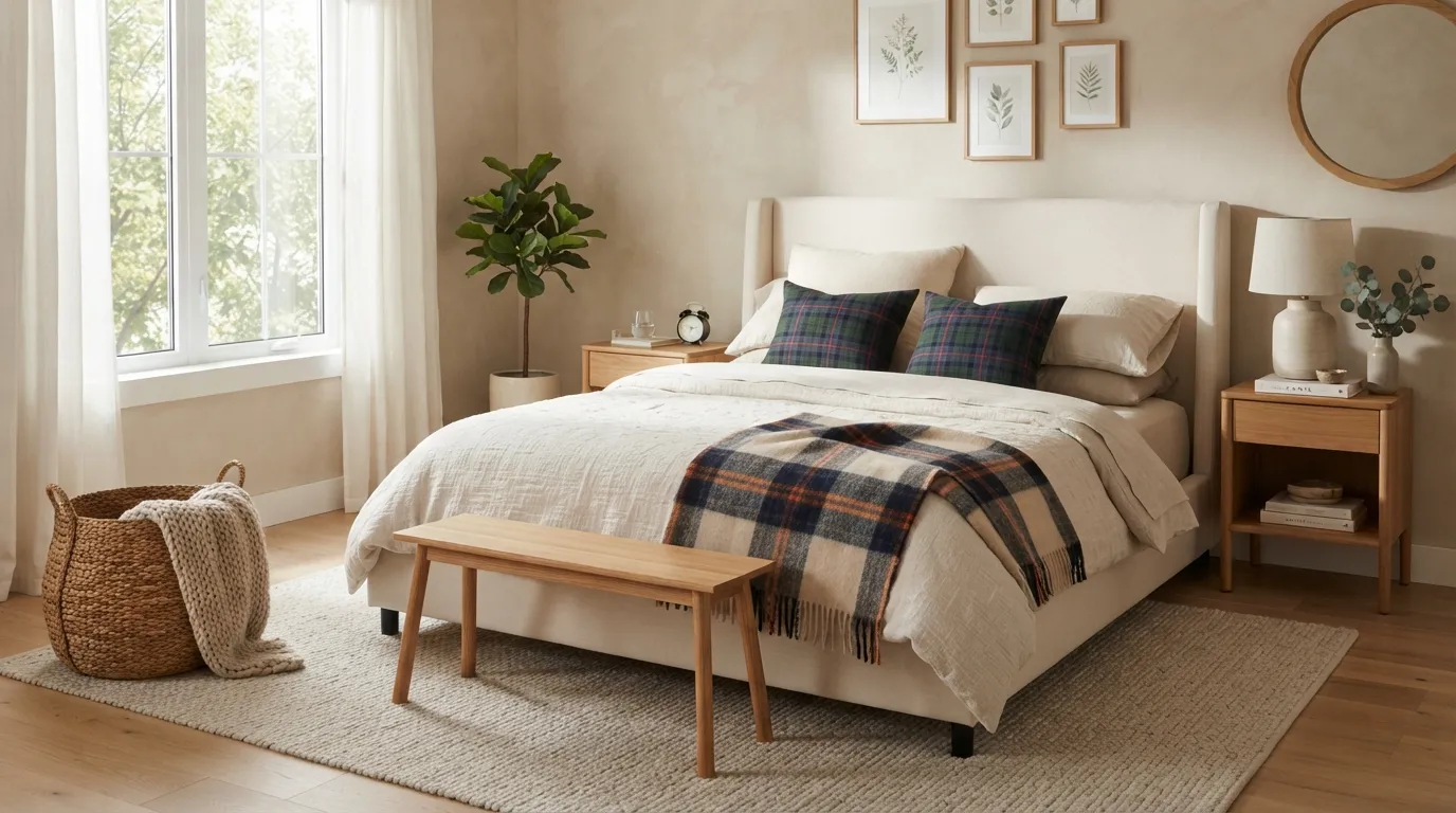 fall bedroom decor Soft Plaid Accents