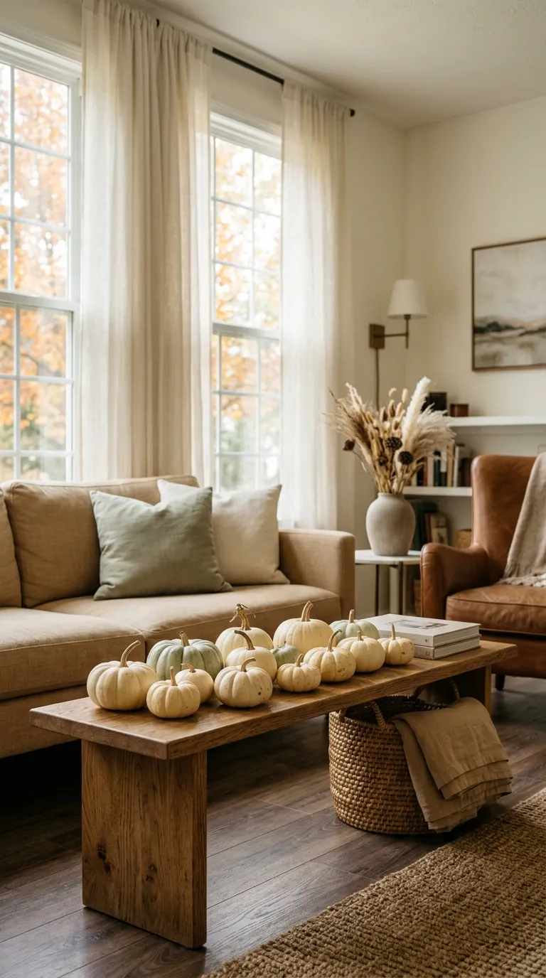 fall living room decor ideas Cream Pumpkin Display