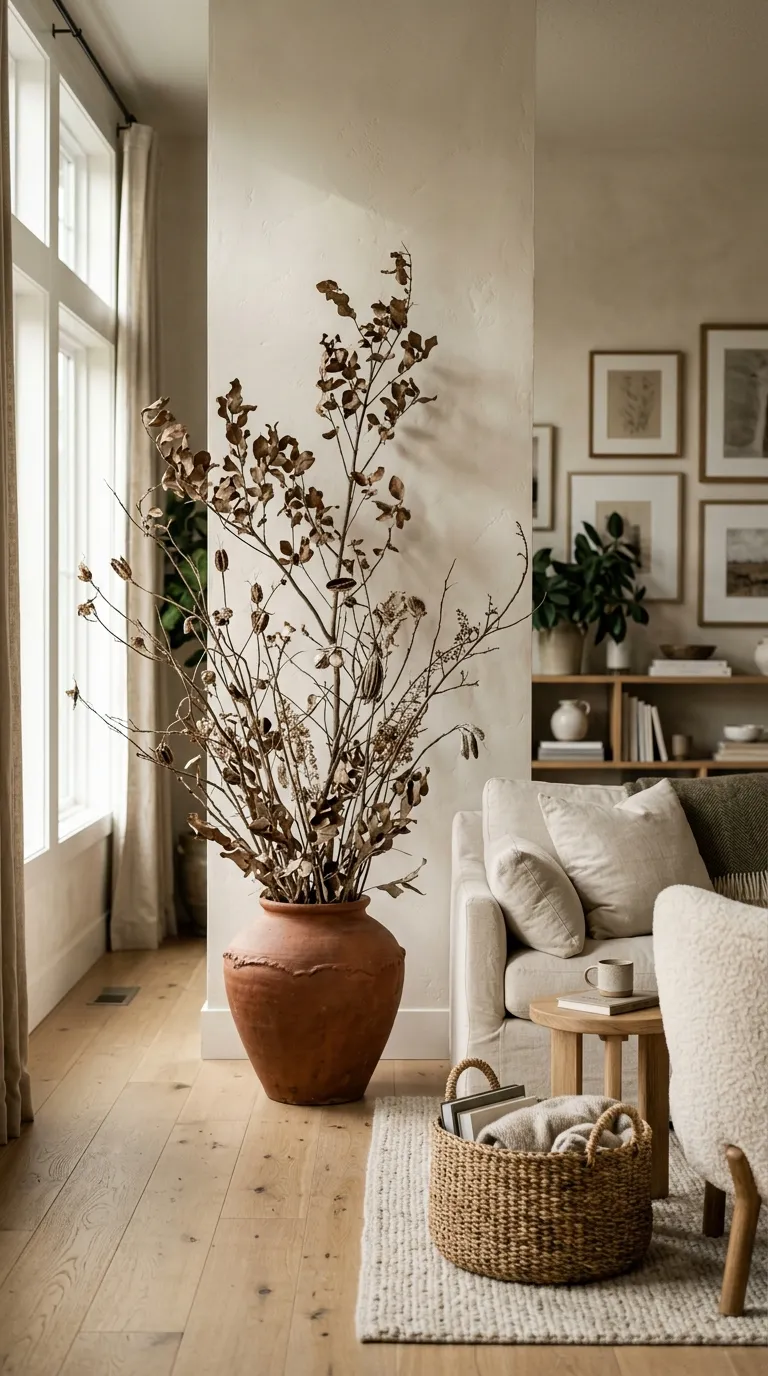 fall living room decor ideas Dried Branch Arrangement