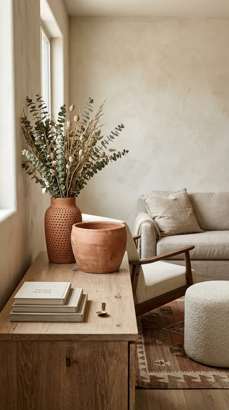fall living room decor ideas Earthy Terracotta Accents
