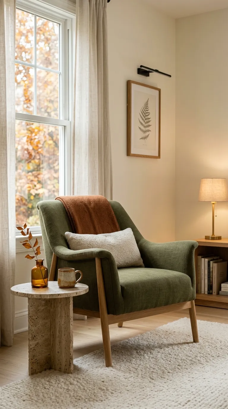 fall living room decor ideas Olive Green Accent Chair