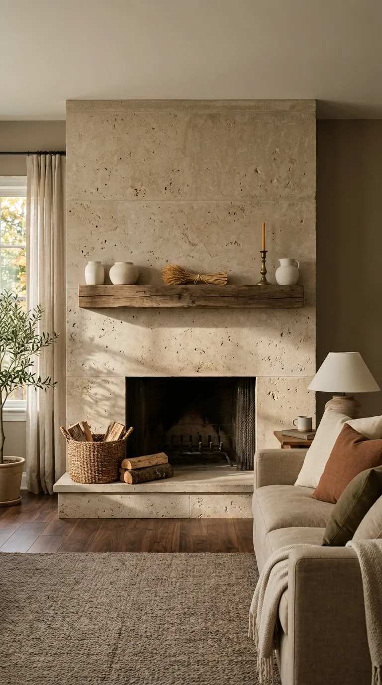 fall living room decor ideas Stone Fireplace Styling