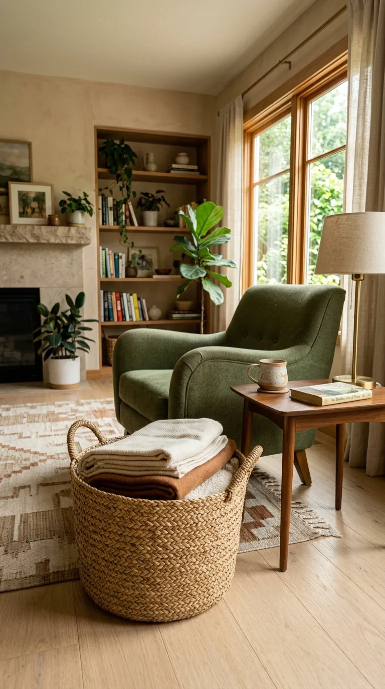 fall living room decor ideas Woven Basket Corner