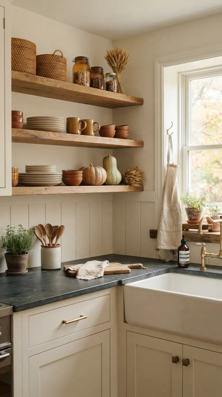 farmhouse fall decor Autumn Kitchen Shelves