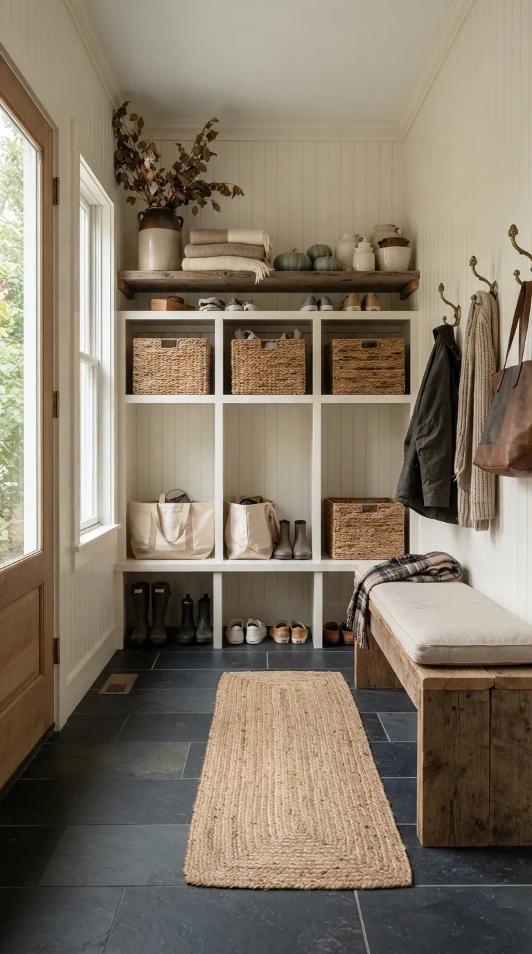 farmhouse fall decor Autumn Mudroom Styling