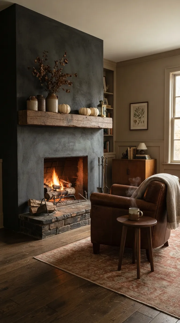 farmhouse fall decor Moody Fall Fireplace