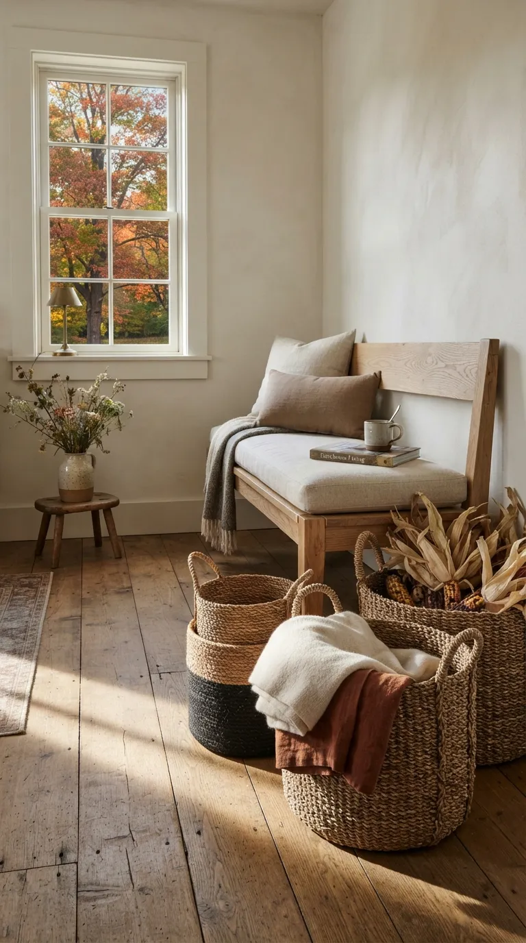 farmhouse fall decor Woven Basket Corner