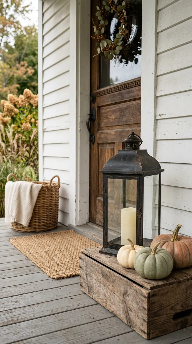 farmhouse lantern decorating ideas Add a Seasonal Pumpkin Display