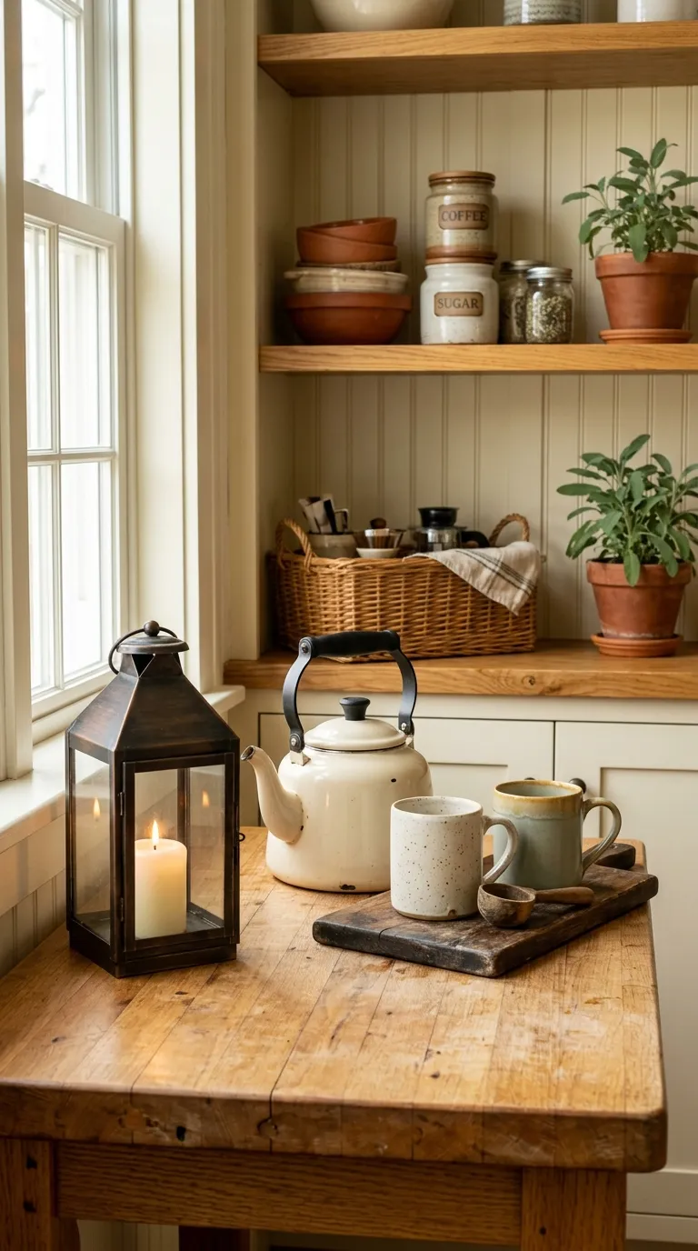 farmhouse lantern decorating ideas Dress Up a Farmhouse Coffee Nook