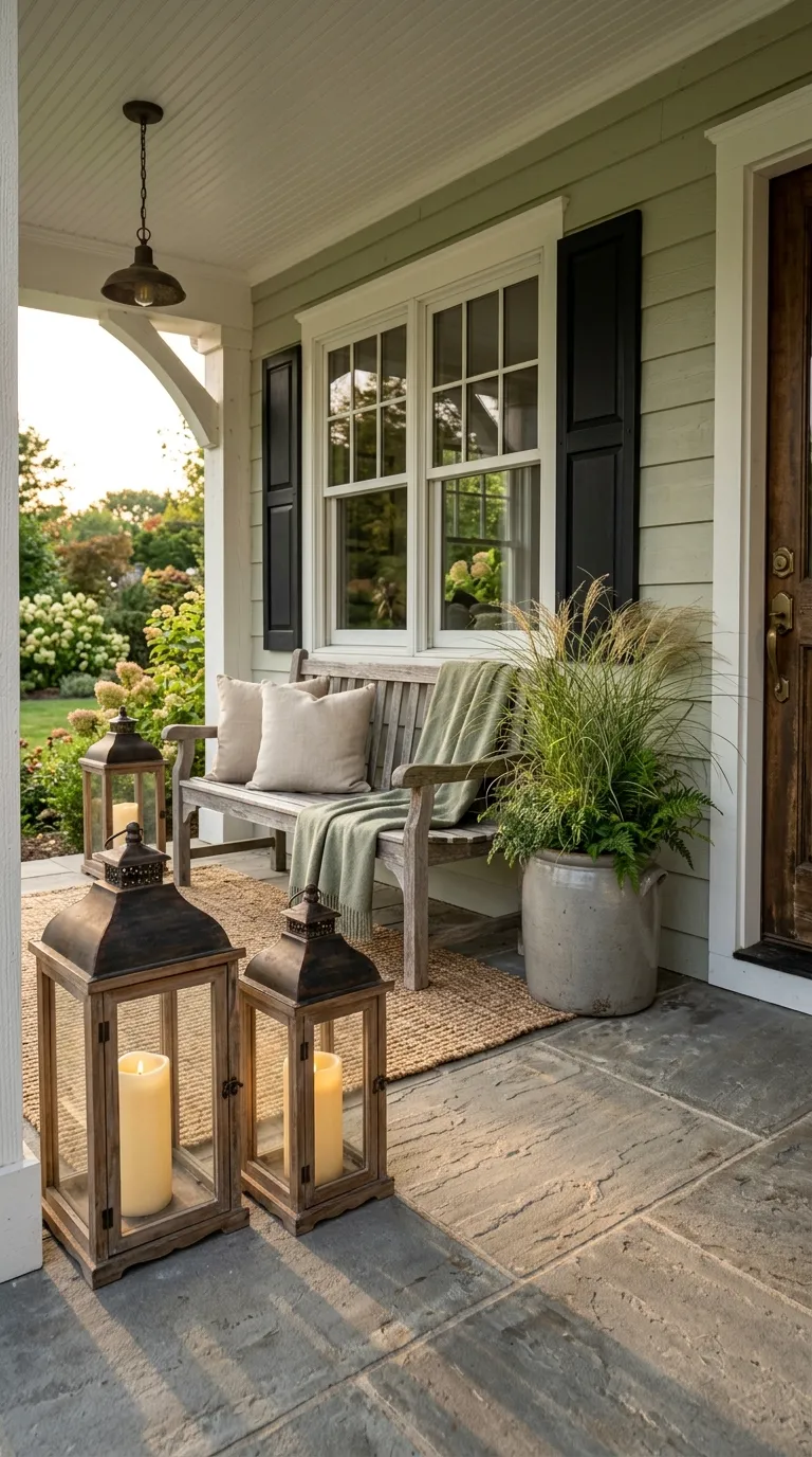farmhouse lantern decorating ideas Finish a Farmhouse Porch With Oversized Lanterns