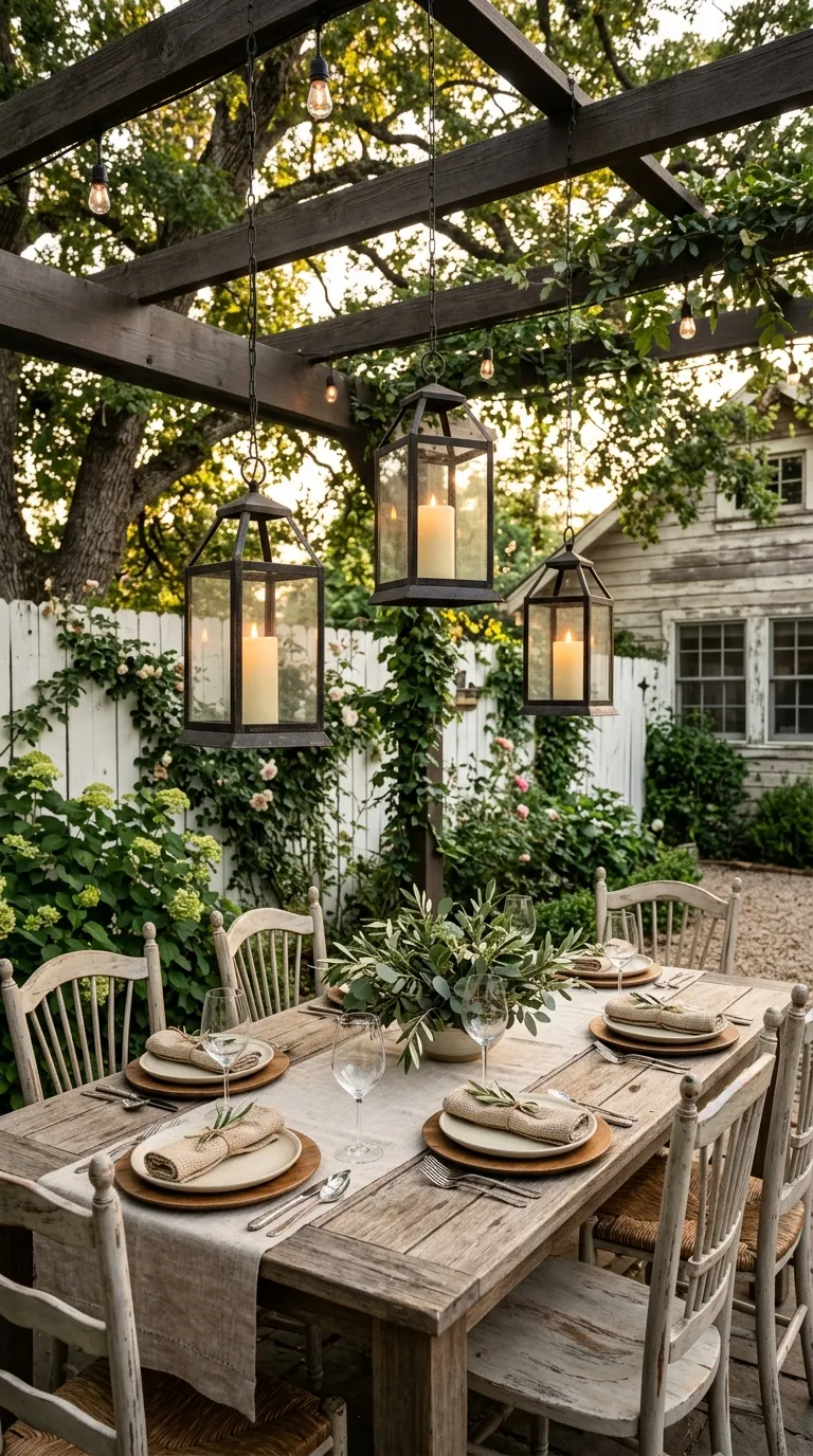 farmhouse lantern decorating ideas Hang Lanterns Above an Outdoor Table