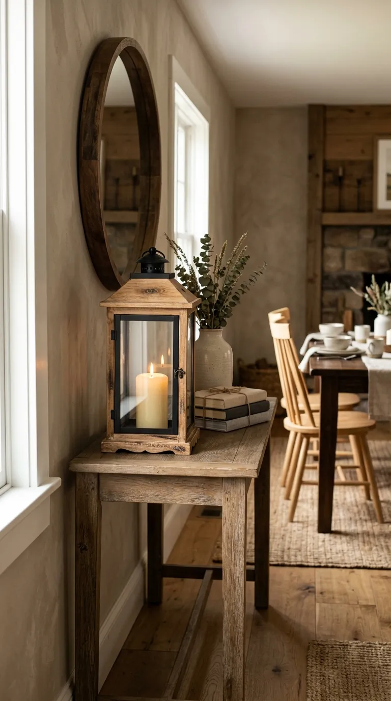 farmhouse lantern decorating ideas Mix Wood and Black Metal