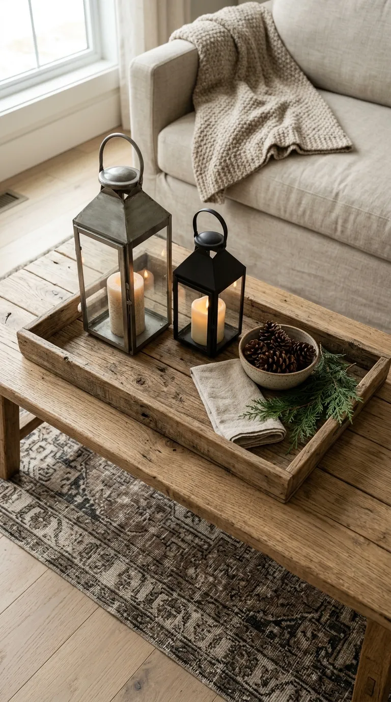 farmhouse lantern decorating ideas Pair Lanterns With a Farmhouse Tray