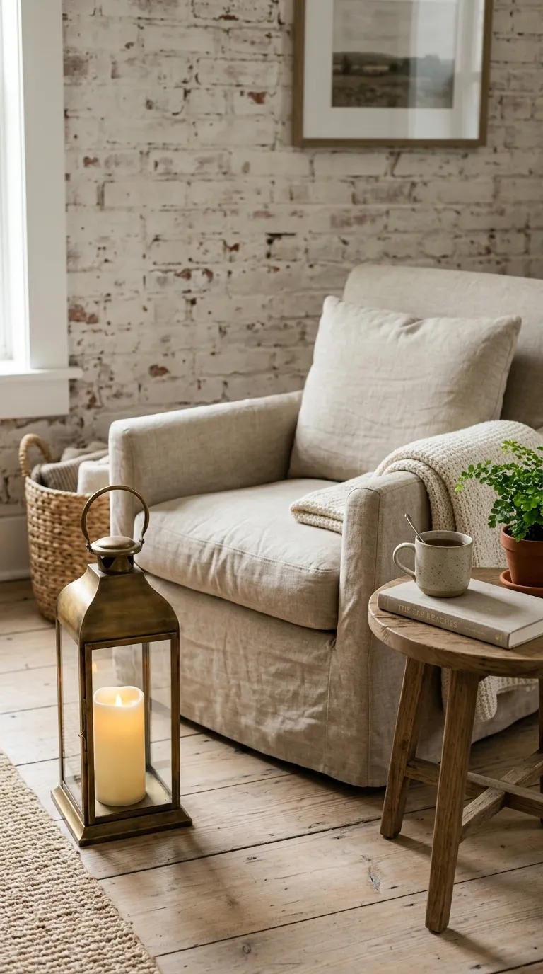 farmhouse lantern decorating ideas Use a Lantern Beside a Farmhouse Chair