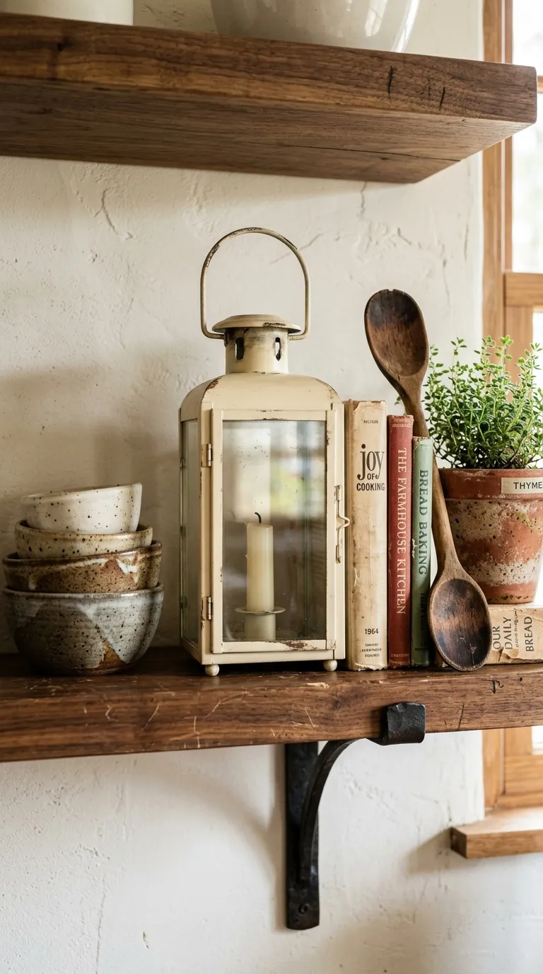farmhouse lantern decorating ideas Use a Lantern on a Farmhouse Shelf