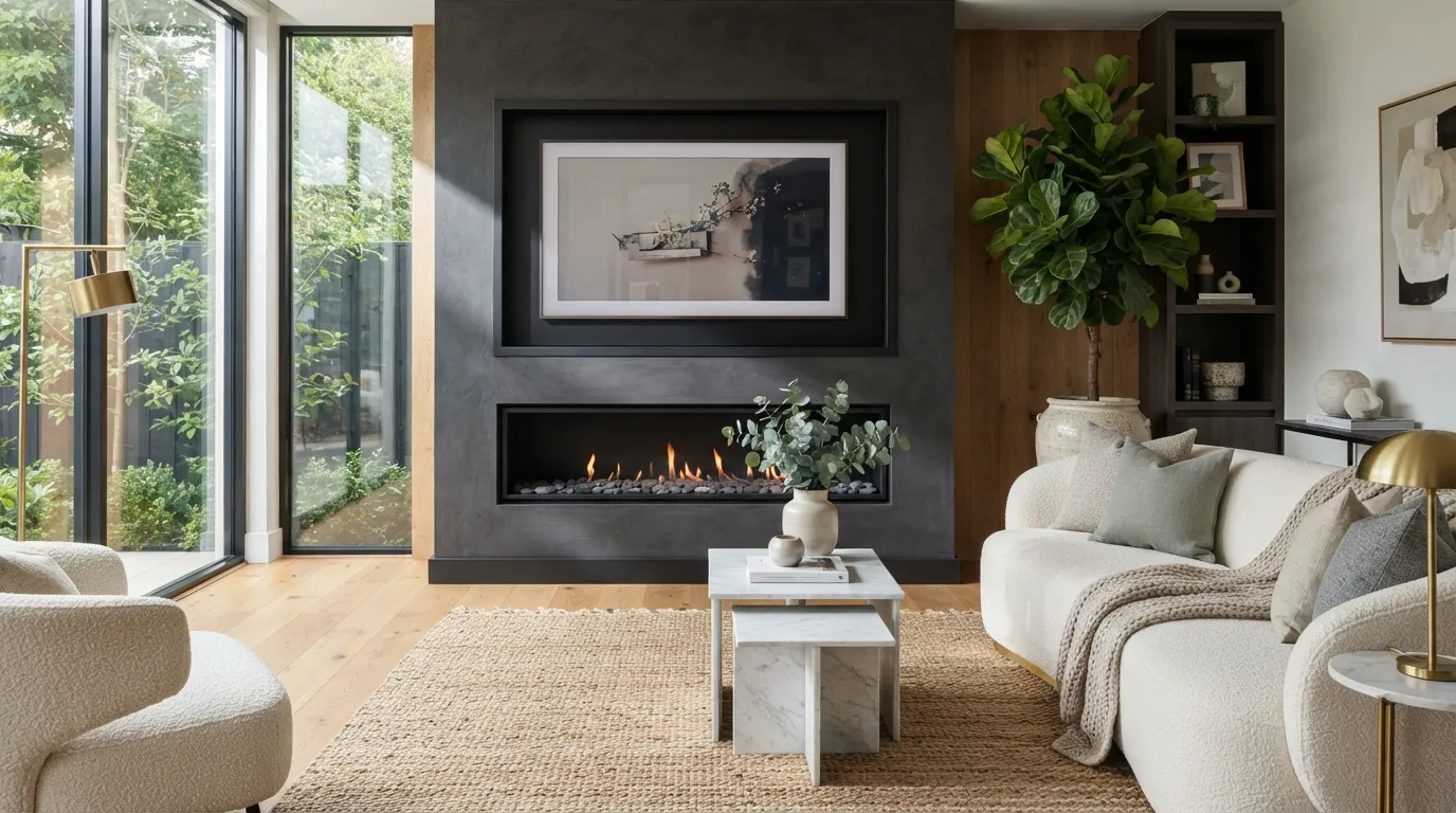 fireplace tv wall Black Frame Contrast