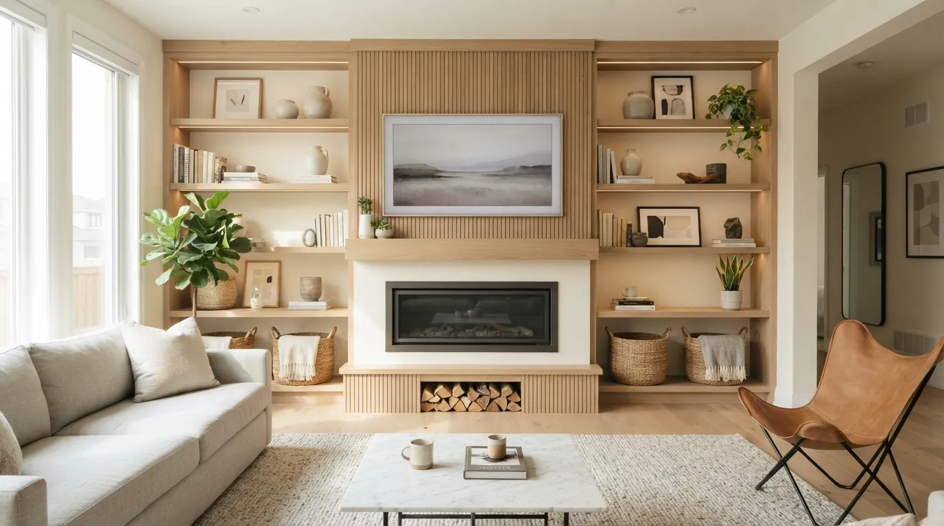 fireplace tv wall Built-In Shelving