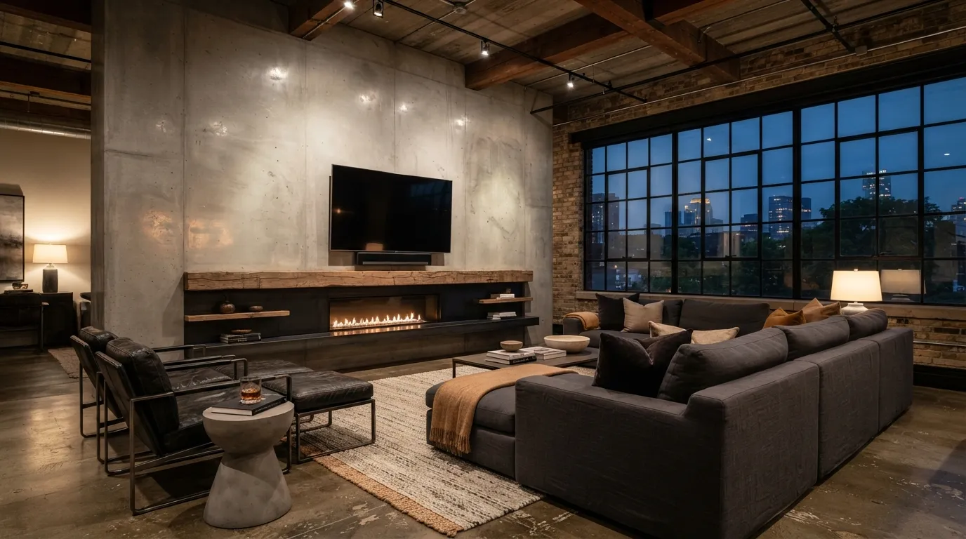 fireplace tv wall Concrete Modern Finish