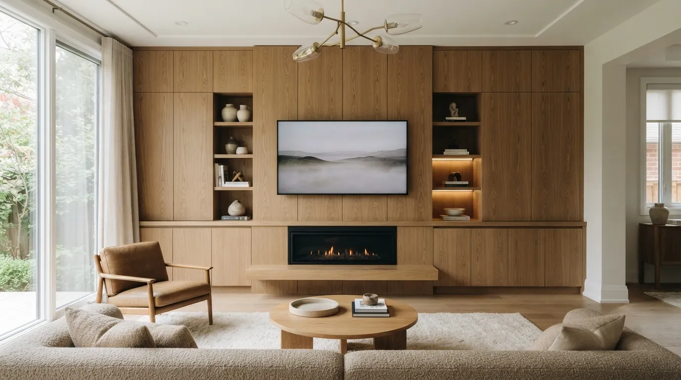 fireplace tv wall Fireplace TV Wall With Hidden Storage