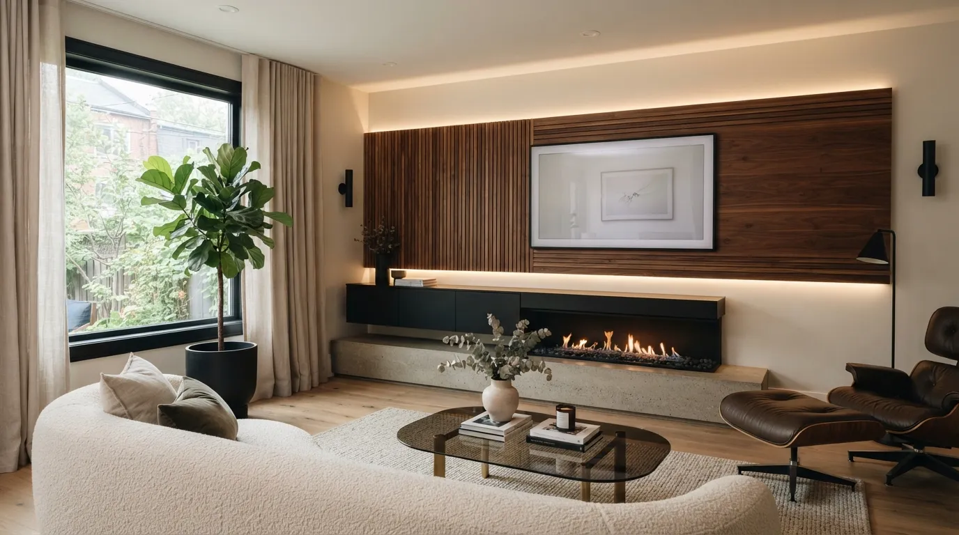 fireplace tv wall Floating Wood Panels
