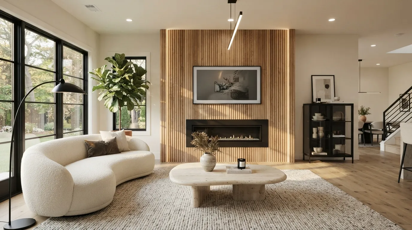 fireplace tv wall Fluted Wood Panels