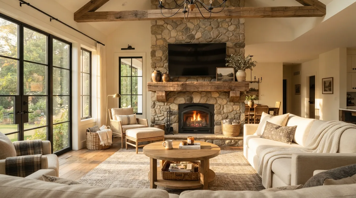 fireplace tv wall Rustic Beam Accent
