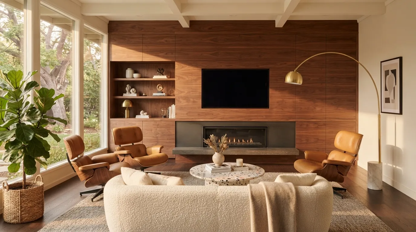 fireplace tv wall Warm Walnut Finish