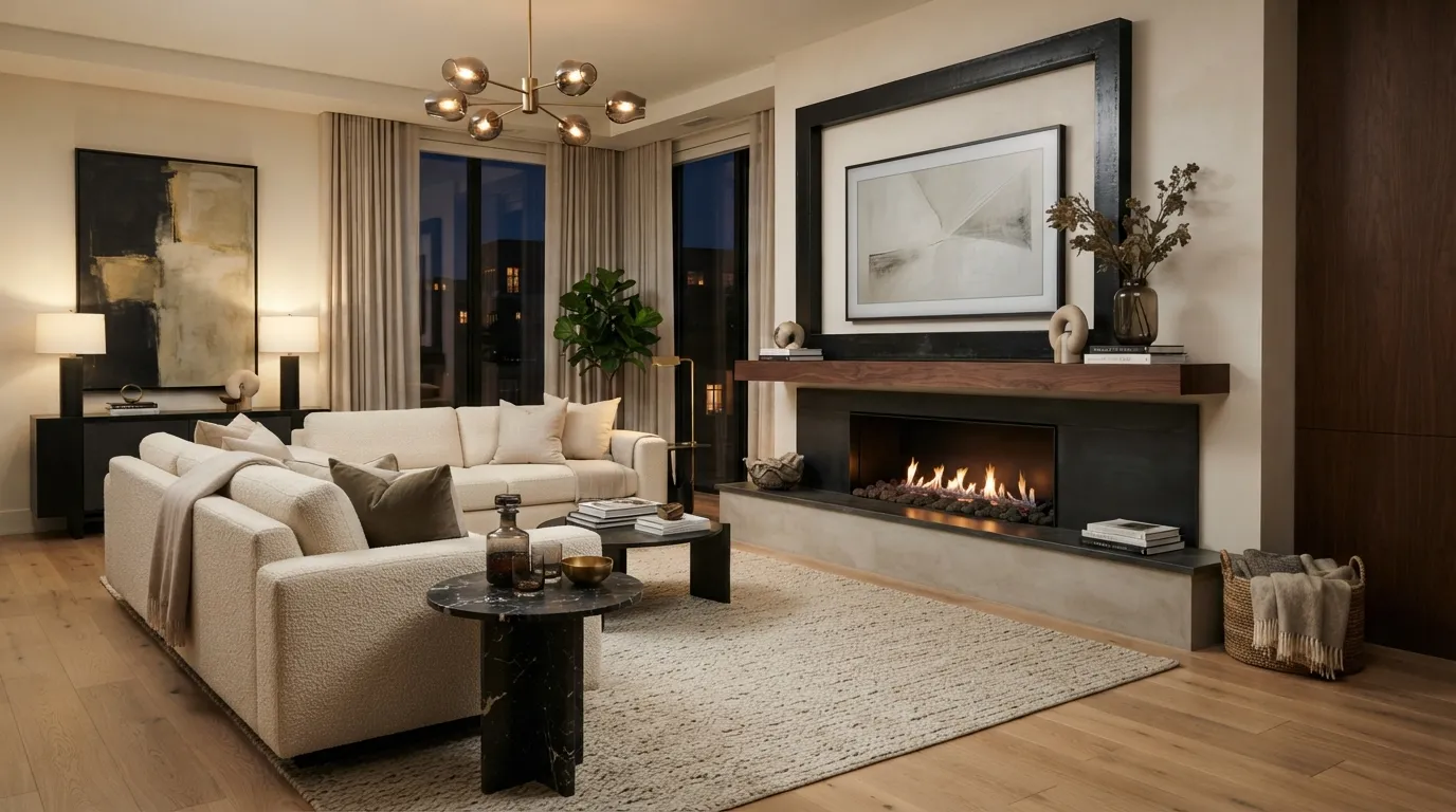 fireplace wall ideas with tv Black Frame Contrast