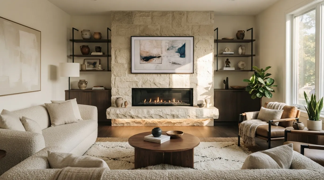 fireplace wall ideas with tv Floating Stone Hearth