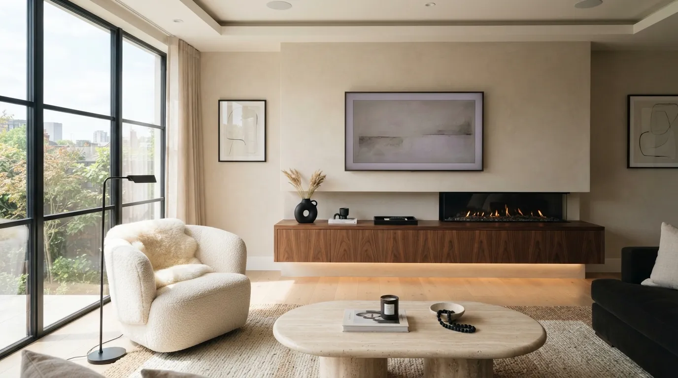 fireplace wall ideas with tv Floating Walnut Console