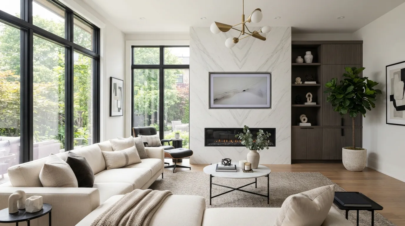fireplace wall ideas with tv Floor-to-Ceiling Marble Feature Wall