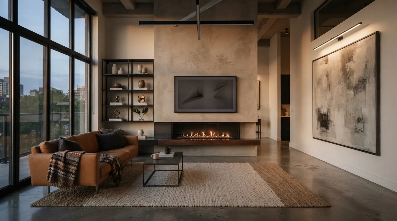 fireplace wall ideas with tv Large Format Concrete Finish