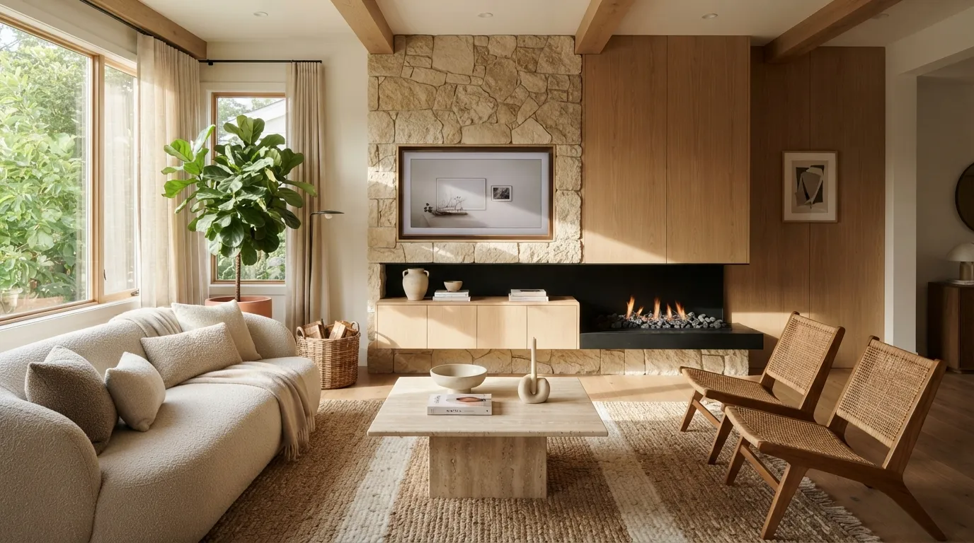 fireplace wall ideas with tv Mixed Wood and Stone