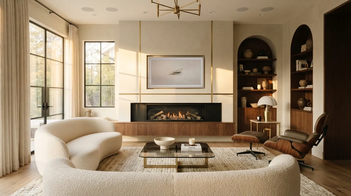 fireplace wall ideas with tv Slim Brass Accent Inlays
