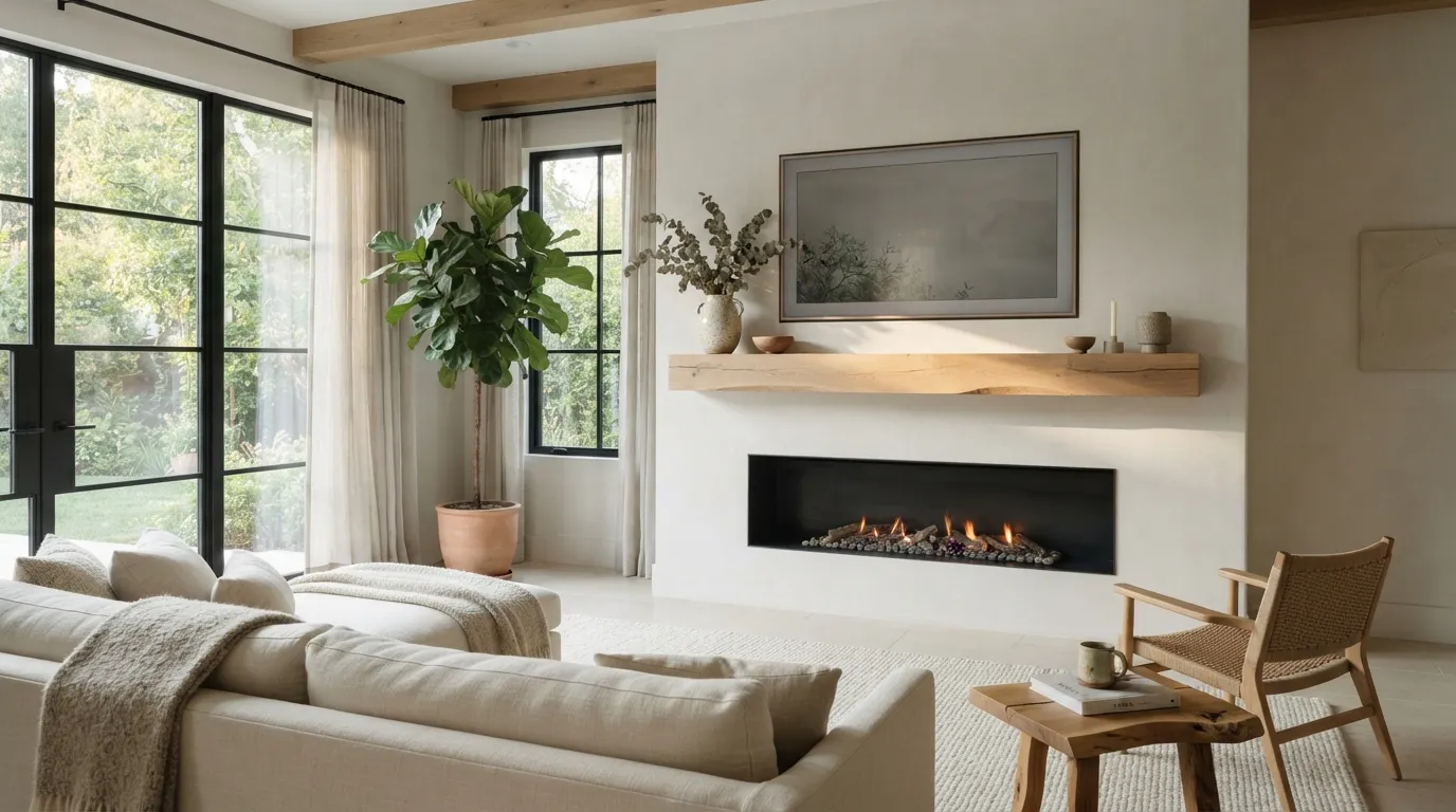 fireplace wall ideas with tv White Oak Beam Mantel