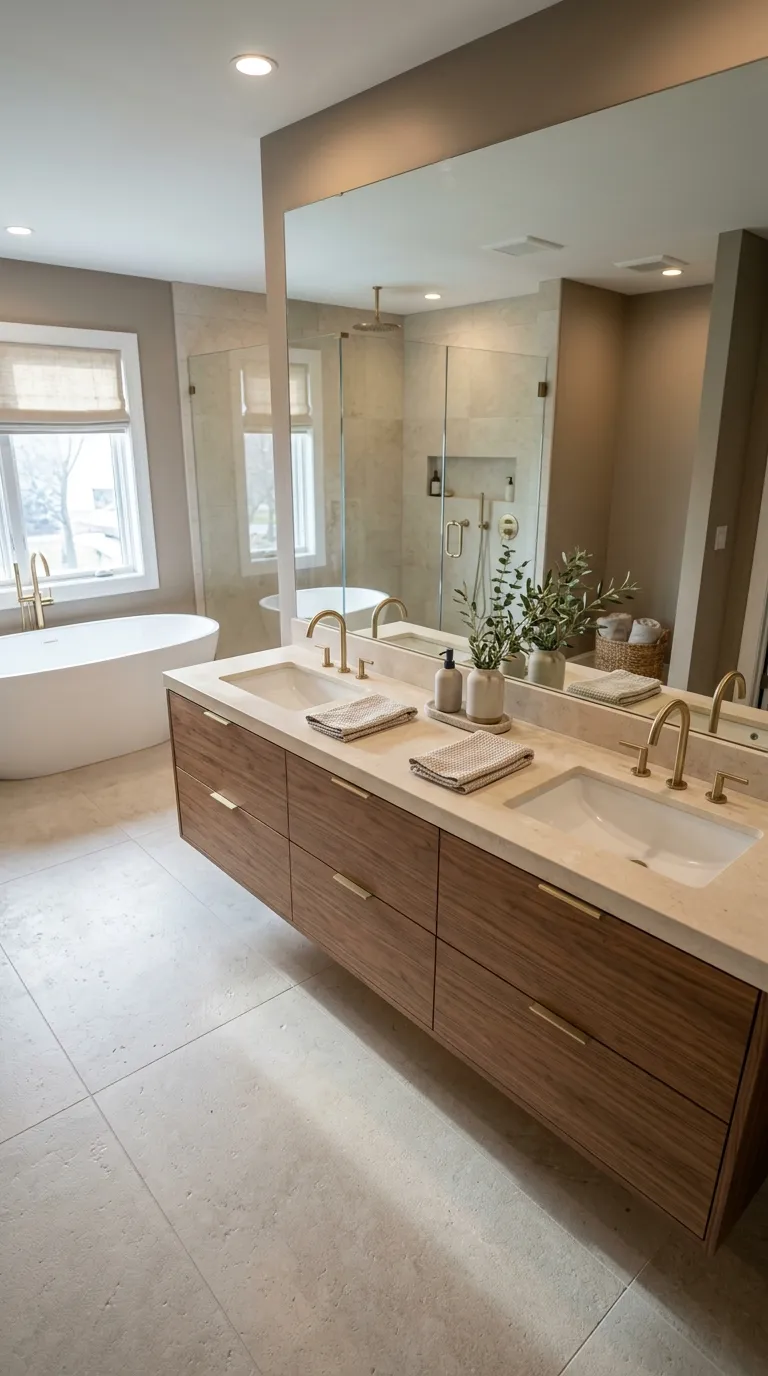 floating bathroom vanity ideas Double Floating Vanity for a Spacious Feel