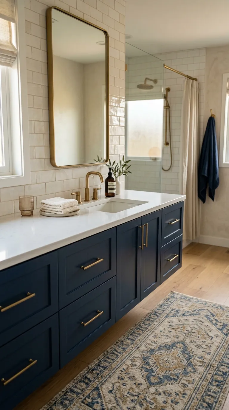 floating bathroom vanity ideas Floating Vanity With Brass Hardware