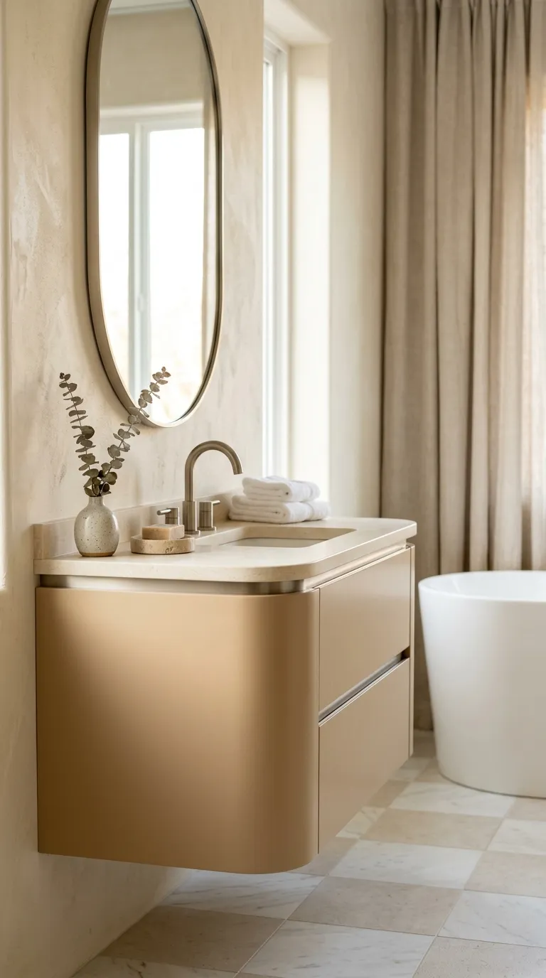 floating bathroom vanity ideas Floating Vanity With Ribbed Wood Texture